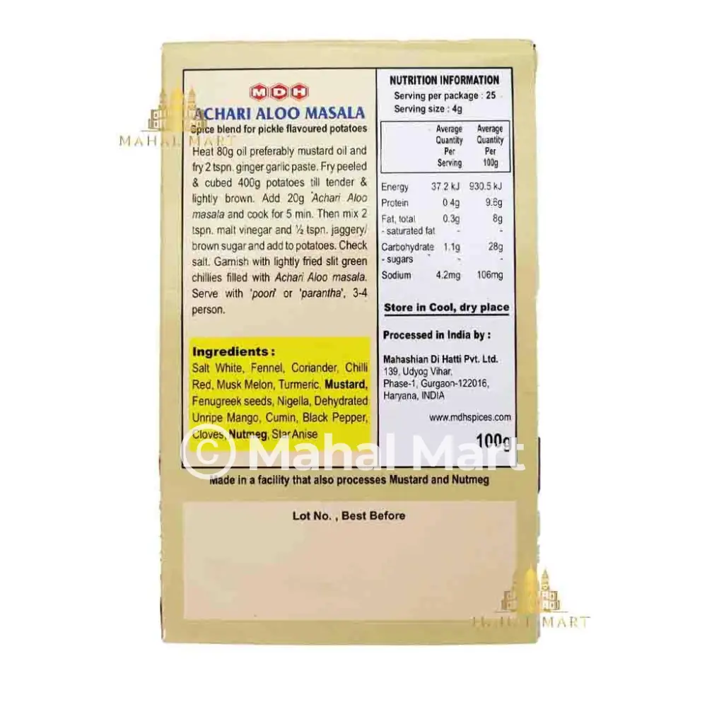 MDH Achari Aloo Masala 100g - Image 2