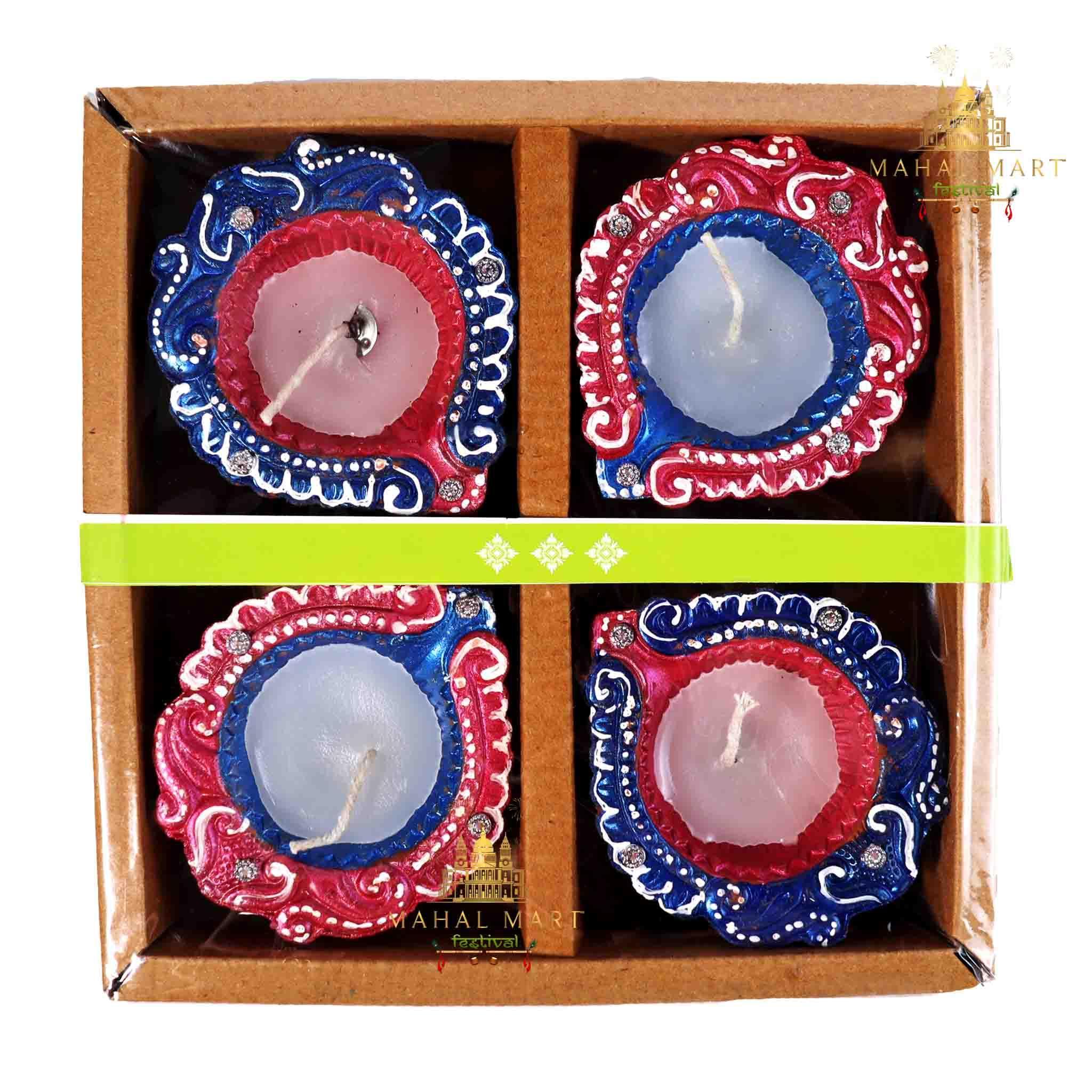 Navy Blue & Rosy Waxed Diya Candle - Image 3